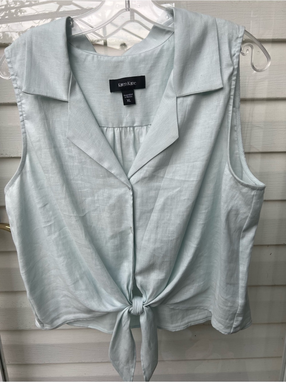 Karen Kane Pale Blue Tie-Front Collared Sleeveless Top